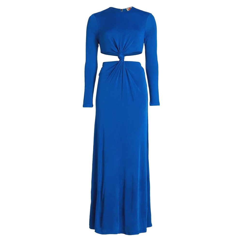 Farm Rio Royal Blue Cut-Out Knot Front Long Sleeve Maxi Dress Gown Small NWT - Picture 5 of 15